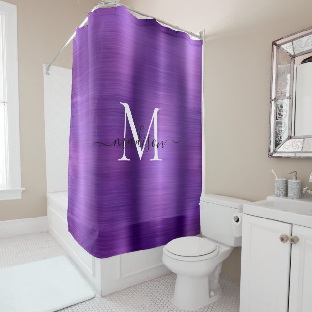 Dark Purple Brushed Metal Monogram Girly Script (In Situ)