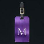 Dark Purple Brushed Metal Script Monogram Glam Luggage Tag<br><div class="desc">Modern Dark Purple Brushed Metal Script Monogram Cute Bag Tag</div>