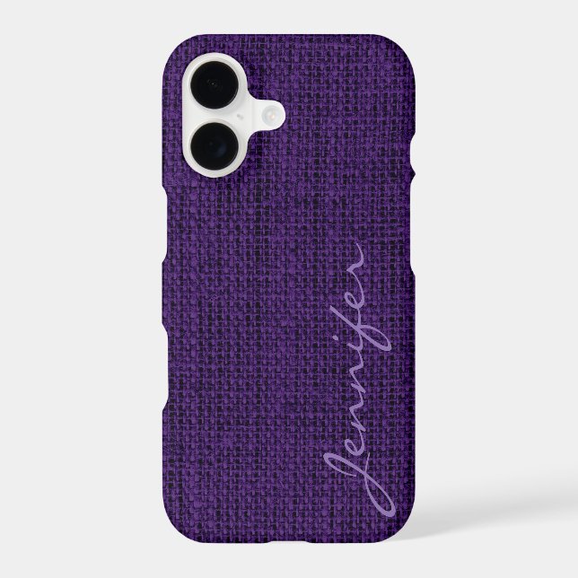 Dark Purple Burlap Rustic Linen Monogram (Back)