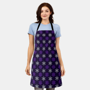 Dark Purple Christmas Snowflake Seamless Pattern Apron