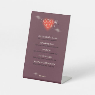 Dark Purple Cocktail Menu for Wedding Pedestal Sign