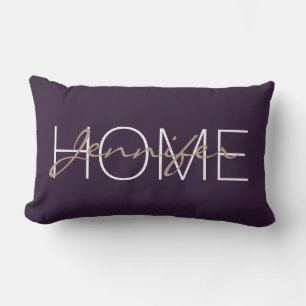 Dark purple colour home monogram lumbar pillow