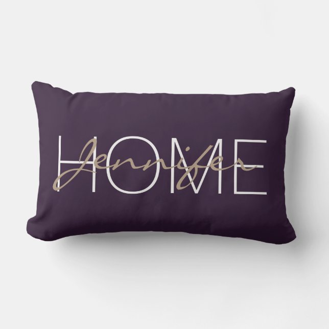 Dark purple colour home monogram lumbar pillow (Front)