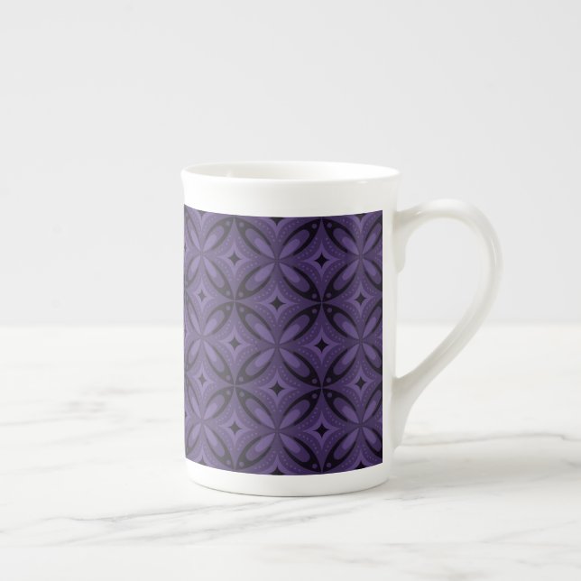 Dark Purple Coloured Retro Pattern Bone China Mug (Right)