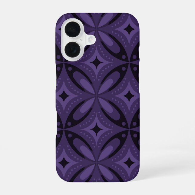 Dark Purple Coloured Retro Pattern iPhone 16 Case (Back)