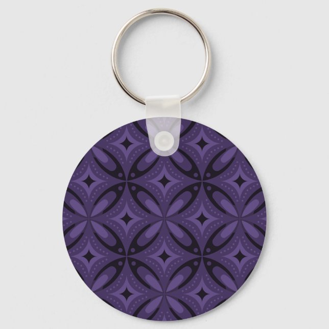 Dark Purple Coloured Retro Pattern Keychain (Front)