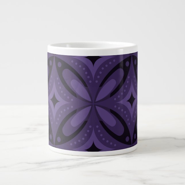 Dark Purple Coloured Retro Pattern Large Coffee Mug (Front)