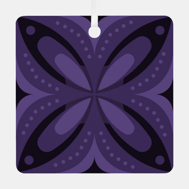 Dark Purple Coloured Retro Pattern Metal Ornament (Front)