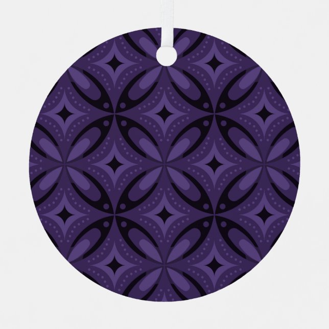 Dark Purple Coloured Retro Pattern Metal Ornament (Front)