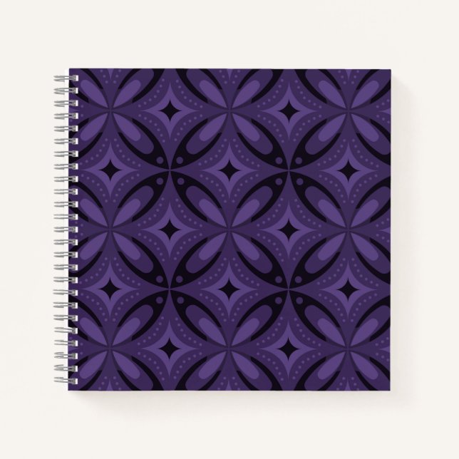 Dark Purple Coloured Retro Pattern Notebook (Front)