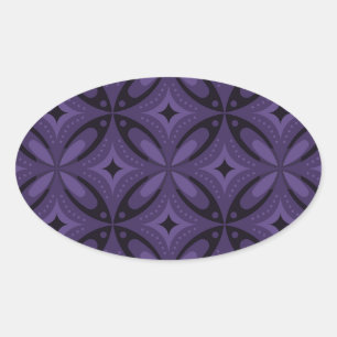 Dark Purple Coloured Retro Pattern Oval Sticker
