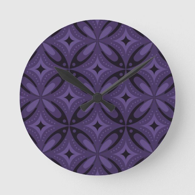 Dark Purple Coloured Retro Pattern Round Clock (Front)