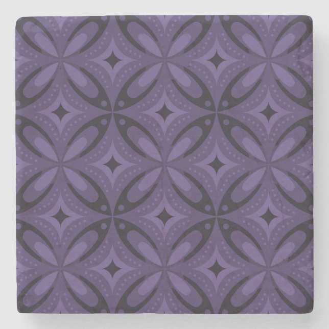 Dark Purple Coloured Retro Pattern Stone Coaster (Front)