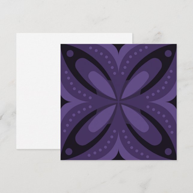 Dark Purple Coloured Retro Pattern Thank You Card (Front/Back)
