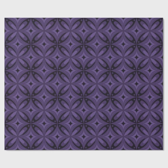 Dark Purple Coloured Retro Pattern Wrapping Paper (Flat)