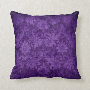 Dark Purple Damask Floral Decorative Pattern Throw Pillow