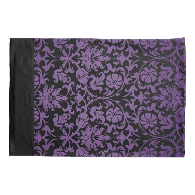Dark Purple Damask Floral Pattern Design Pillowcase (Back)