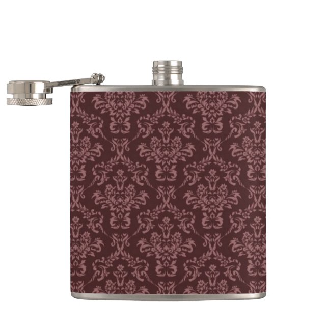 Dark Purple Damask Pattern Hip Flask (Opened)