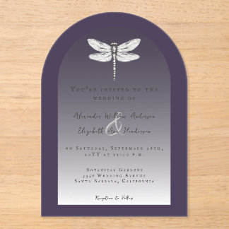 Dark Purple Dragonfly Wedding Acrylic Invitations