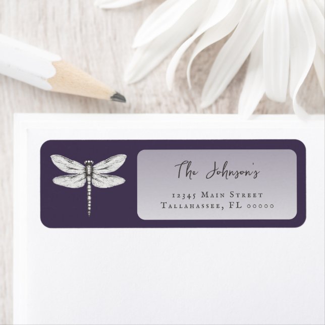 Dark Purple Dragonfly Wedding Address (Insitu)