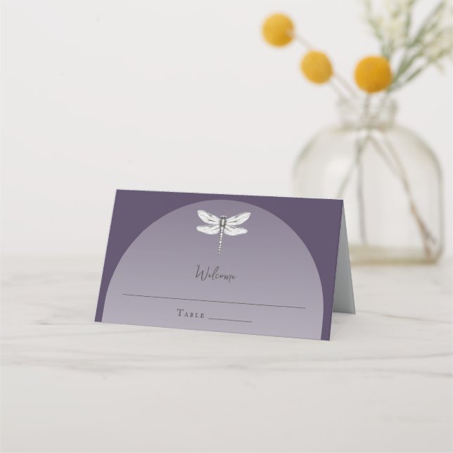 Dark Purple Dragonfly Wedding Place Card (Front)