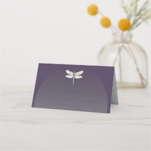 Dark Purple Dragonfly Wedding Place Card