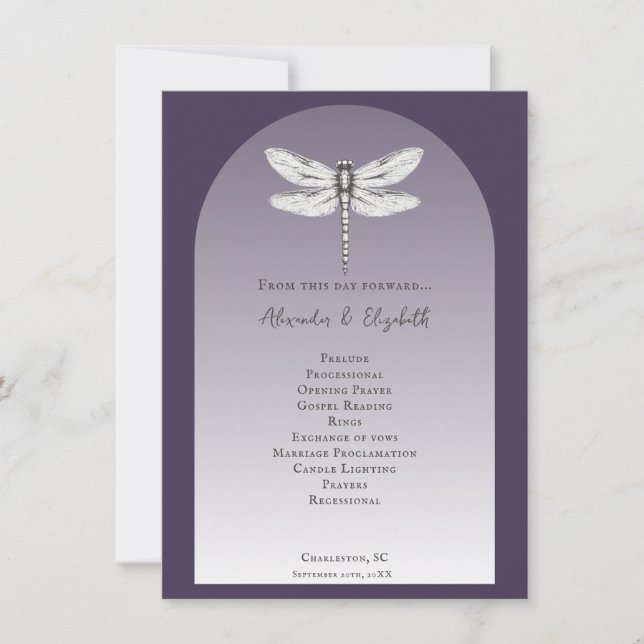 Dark Purple Dragonfly Wedding Program (Front)
