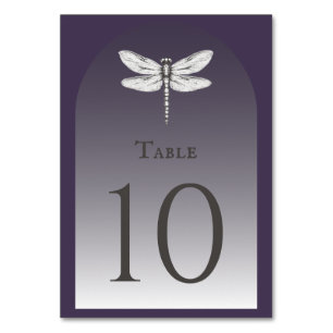 Dark Purple Dragonfly Wedding Table Number