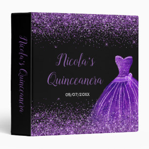 Dark Purple Dress Faux Glitter Quinceanera Album Binder