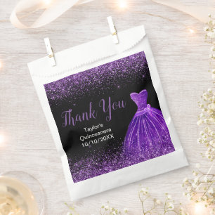 Dark Purple Dress Faux Glitter Quinceanera Favour Bag