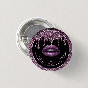 Dark purple drips   luxury lips 1 inch round button