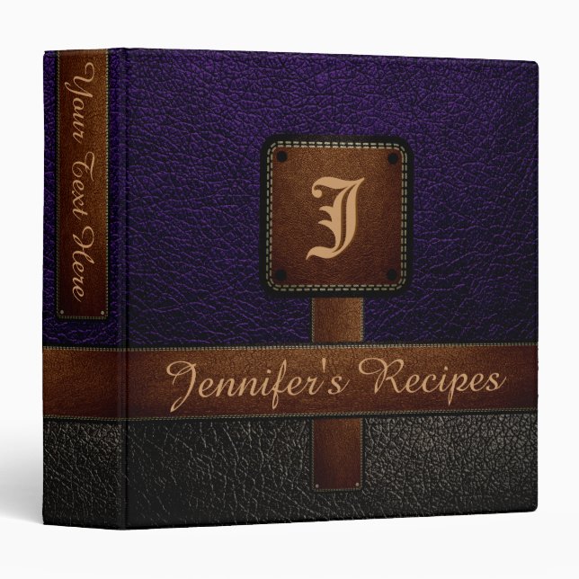 Dark Purple Elegant Recipe Leather Look Binder (Front/Spine)