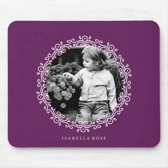 Dark Purple Fancy Swirls Photo Frame Mouse Pad (Front)