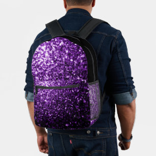 Dark purple faux glitter sparkles and black printed backpack