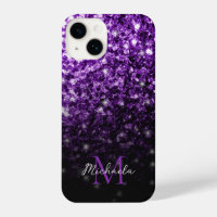 Dark Purple faux glitter sparkles bling Monogram