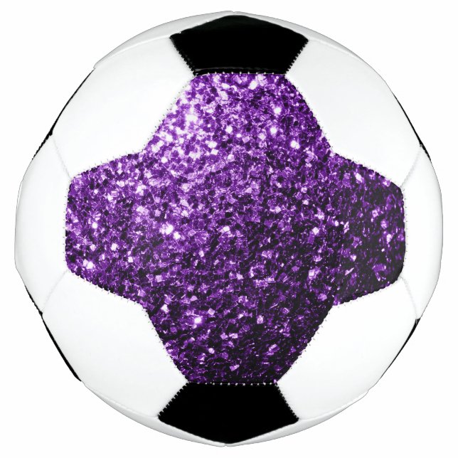 Dark purple faux glitter sparkles bling soccer ball (Front)