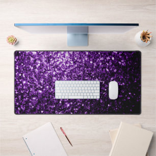Dark purple faux glitter sparkles desk mat