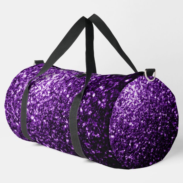 Dark purple faux glitter sparkles duffle bag (Left Corner)