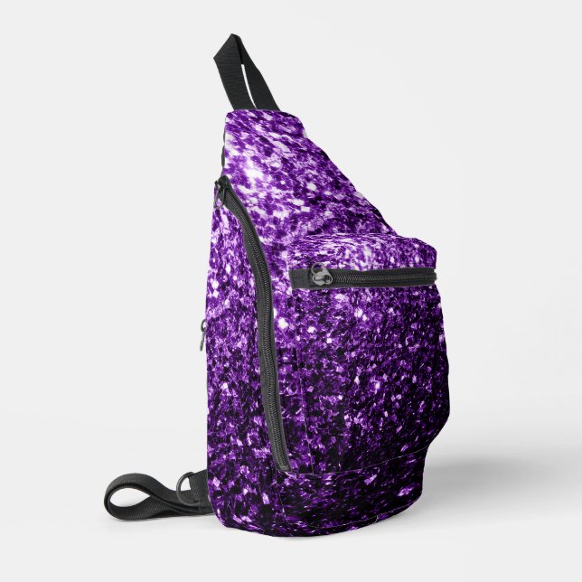 Dark purple faux glitter sparkles sling bag (Left Corner)