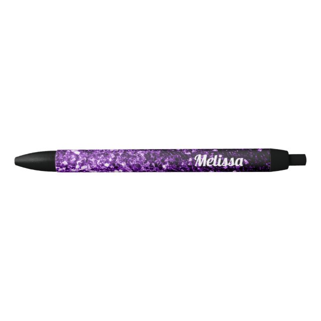 Dark Purple faux shiny glitter sparkle Personalize Black Ink Pen (Front)