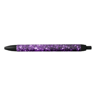 Dark Purple faux shiny glitter sparkles Black Ink Pen