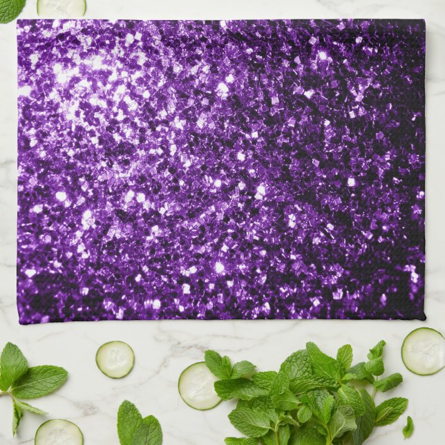 Dark Purple faux shiny glitter sparkles Kitchen Towel (Folded)