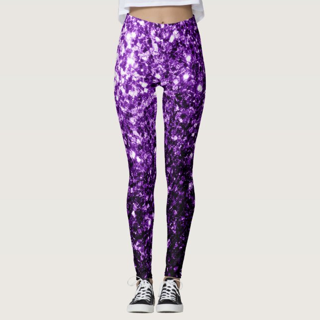 Dark Purple faux shiny glitter sparkles Leggings (Front)