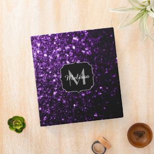 Dark Purple faux shiny glitter sparkles Monogram Binder
