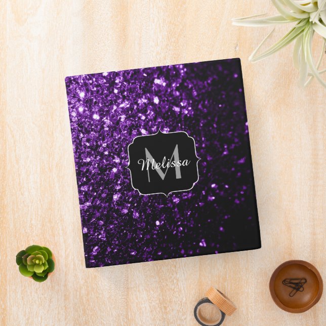 Dark Purple faux shiny glitter sparkles Monogram Binder (In Situ)