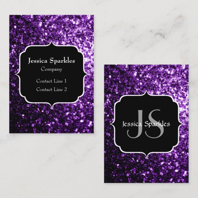 Dark Purple faux shiny glitter sparkles Monogram Business Card (Front/Back)