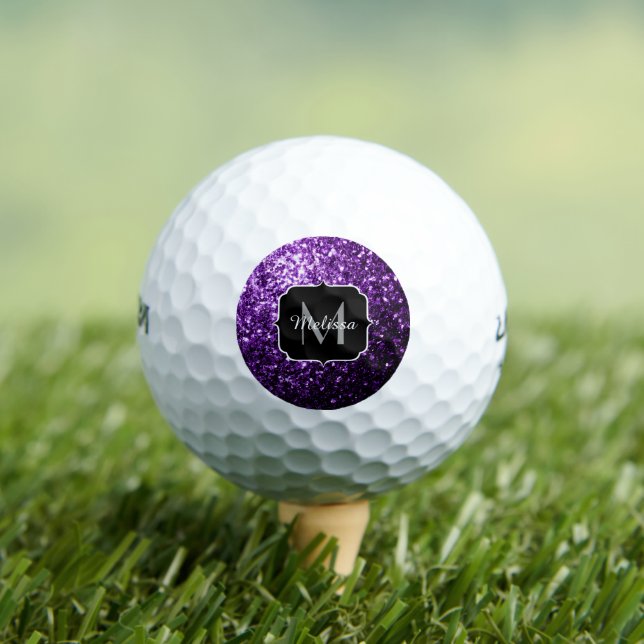 Dark Purple faux shiny glitter sparkles Monogram Golf Balls (Insitu Tee)
