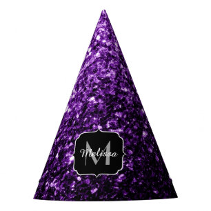 Dark Purple faux shiny glitter sparkles Monogram Party Hat