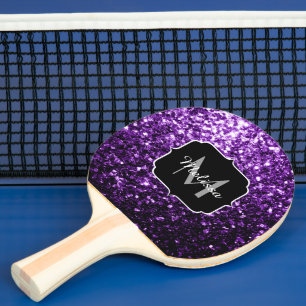 Dark Purple faux shiny glitter sparkles Monogram Ping Pong Paddle