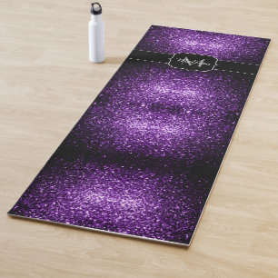 Dark Purple faux shiny glitter sparkles Monogram Yoga Mat